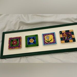 Framed 4 Hand Painted Vintage Tiles